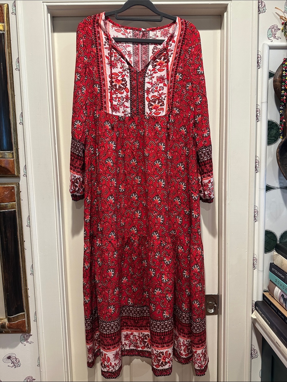Red Floral Boho Maxi Dress - Women